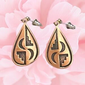 1980s WM Wheeler CO Southwestern Moon Design Copper Earrings Black Niello Signed